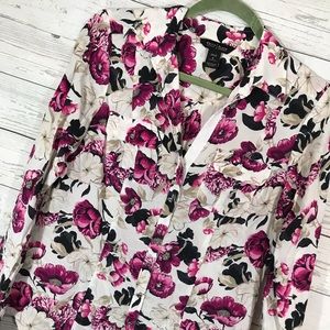 WHBM Women’s Silk Blouse Floral Button Front 6